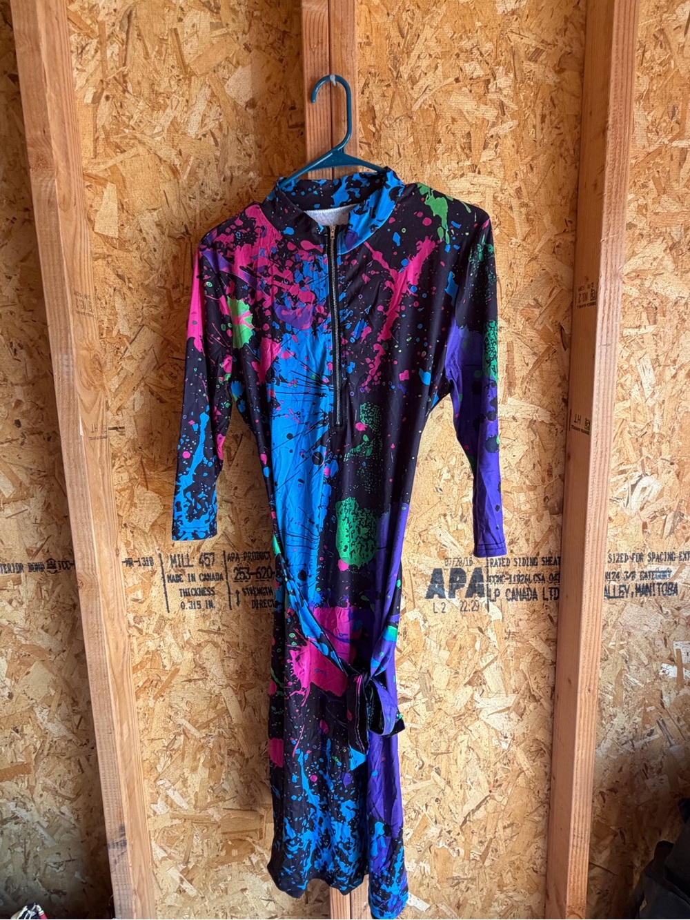 Black Multicolor Splash Long Sleeve Dress